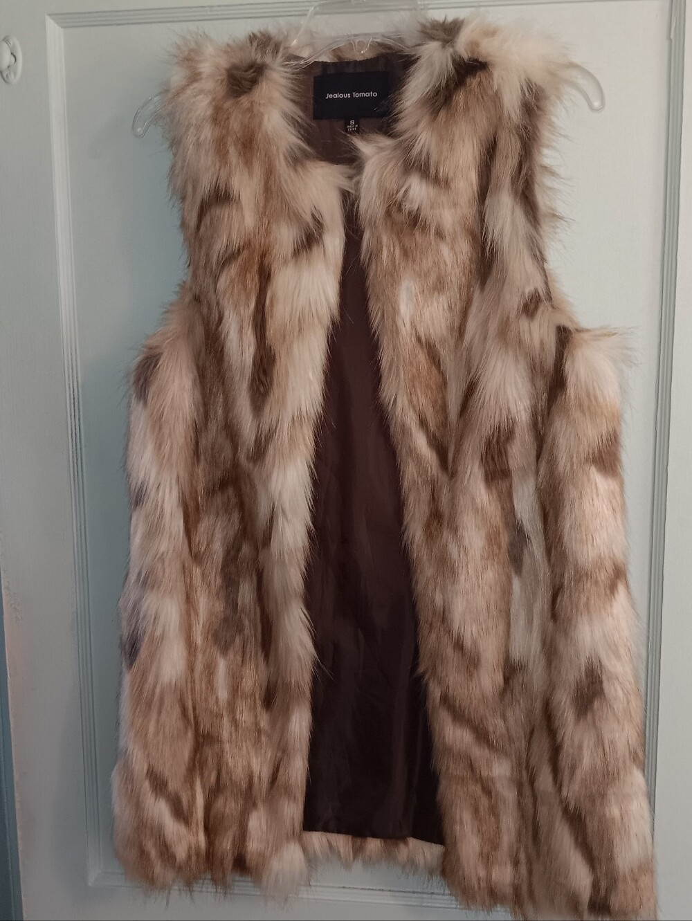 Jealous Tomato Multi-Tone Faux Fur Vest in Brown Tan and Cream Size Small NWOT